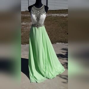 Rachel Allen Formal Chiffon Beaded Gown Prom Wedding Mint Green